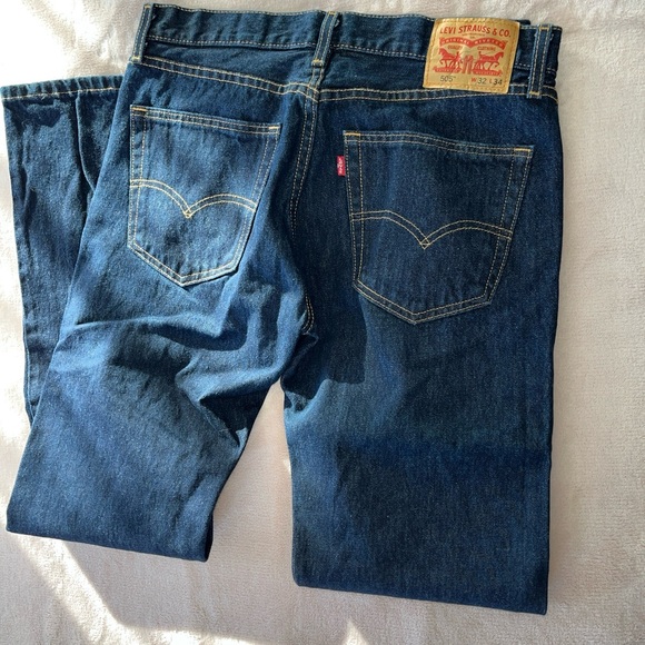 Levi's 505 Mens Original Regular Fit Jeans Straight Leg Dark Wash 32x34 - Picture 1 of 13